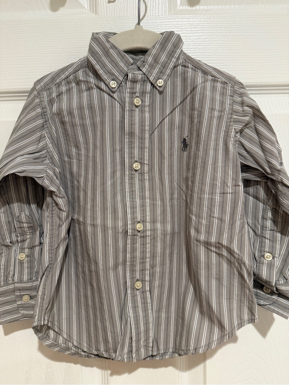 Lot of 2 Polo Ralph Lauren Toddler Button Down Shirts 2T Gray Striped & Solid - Picture 3 of 10